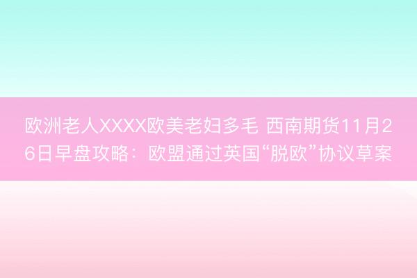 欧洲老人XXXX欧美老妇多毛 西南期货11月26日早盘攻略：欧盟通过英国“脱欧”协议草案