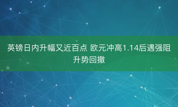 英镑日内升幅又近百点 欧元冲高1.14后遇强阻升势回撤