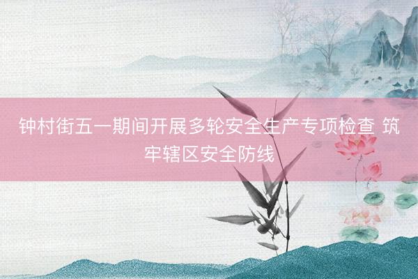 钟村街五一期间开展多轮安全生产专项检查 筑牢辖区安全防线