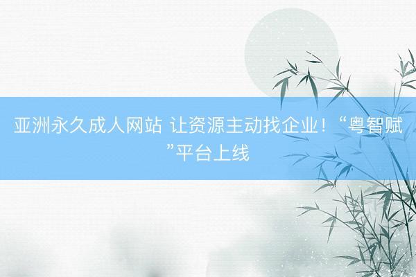 亚洲永久成人网站 让资源主动找企业!“粤智赋”平台上线