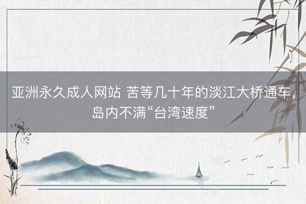 亚洲永久成人网站 苦等几十年的淡江大桥通车，岛内不满“台湾速度”