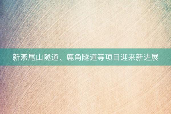 新燕尾山隧道、鹿角隧道等项目迎来新进展