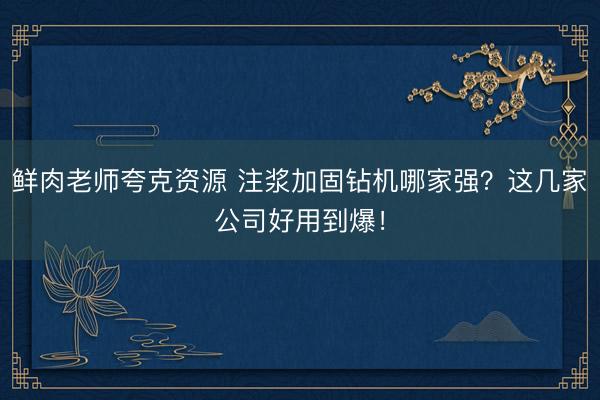鲜肉老师夸克资源 注浆加固钻机哪家强？这几家公司好用到爆！