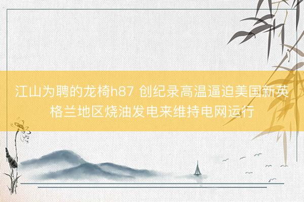 江山为聘的龙椅h87 创纪录高温逼迫美国新英格兰地区烧油发电来维持电网运行