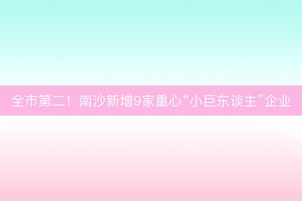 全市第二!南沙新增9家重心“小巨东谈主”企业