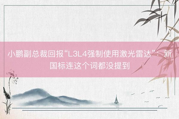 小鹏副总裁回报“L3L4强制使用激光雷达”：新国标连这个词都没提到
